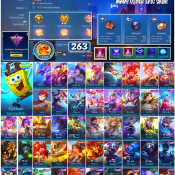 Mobile Legends: Bang Bang Accounts #4580 263 Skins | Cyclops SpongeBob (SPONGEBOB) | Vale Gaara (NARUTO) | Helcurt Kaiju of