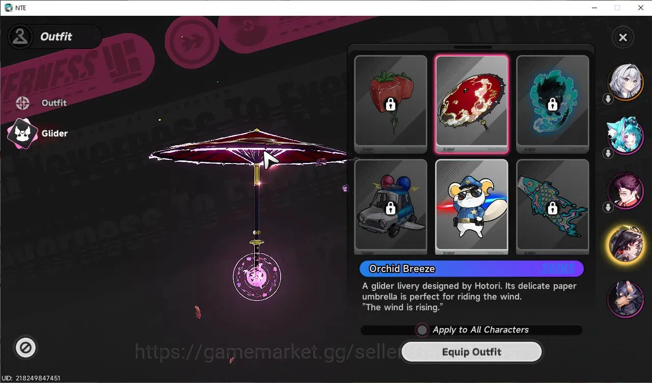 Neverness to Everness Accounts GLOBAL SEA|HL 3|1 Limited (Hatori A1), 6 A Class|3 Selector ON|Orchid Breese Glider|Female 3
