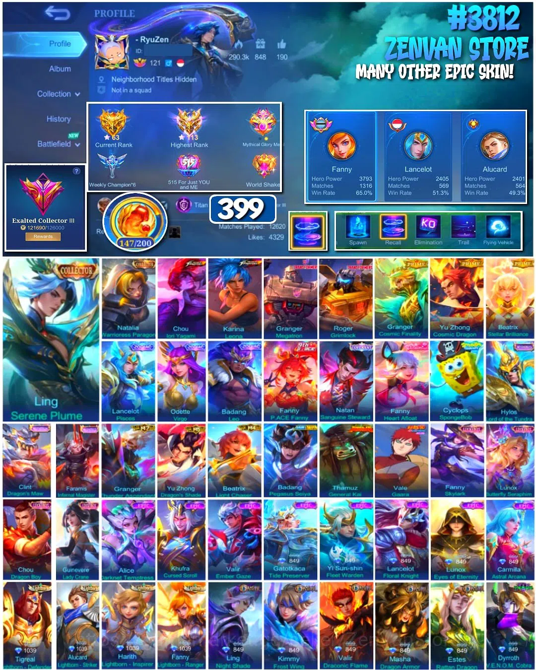 Mobile Legends: Bang Bang Accounts #3812 399 Skins | Collectors Ling & Natalia | Prim image 1