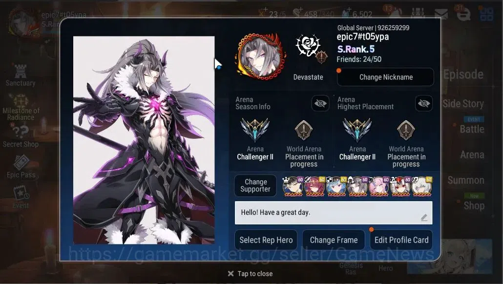 Epic Seven Accounts GLOBAL UNVERIF|New Era|15 ML(LOTScales,EIlynav,LWP image 2