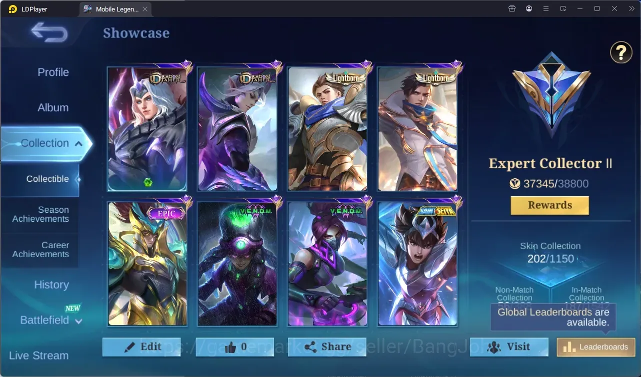 Mobile Legends: Bang Bang Accounts Collector Global|202S|Collector|LB Alucard,LB Granger,Epic Zilong,Epic Kagura,Epic 1