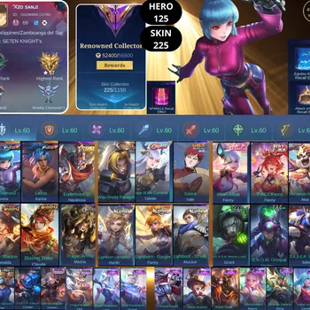 Mobile Legends: Bang Bang Accounts Rare Skin BEST OFFER | HERO 125 | SKIN 225 | AURORA KULA DIAMOND | KARINA LEONA