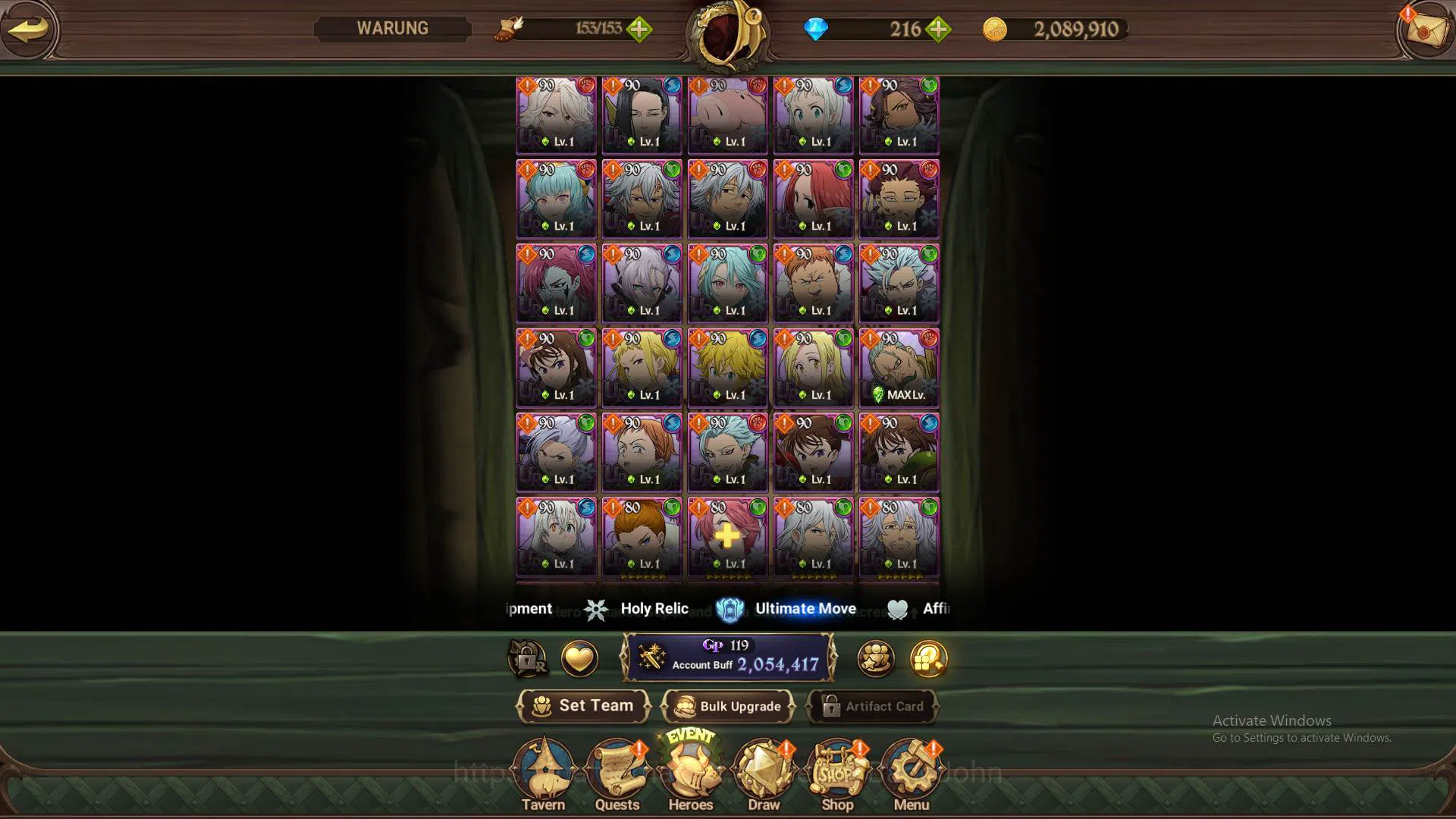 The Seven Deadly Sins: Grand Cross Accounts Others ASIA|2M CC|LR Elizabeth|UR Meresca, DKM, Oppressor2/6, Thor, Chaos 5