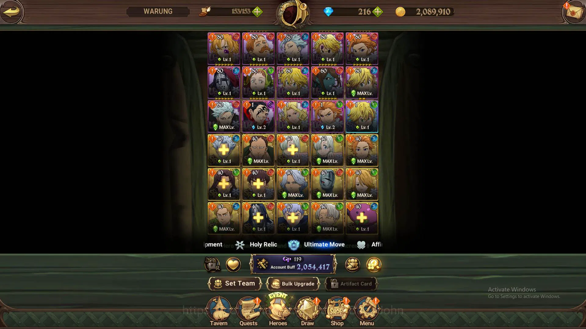 The Seven Deadly Sins: Grand Cross Accounts Others ASIA|2M CC|LR Elizabeth|UR Meresca, DKM, Oppressor2/6, Thor, Chaos 6