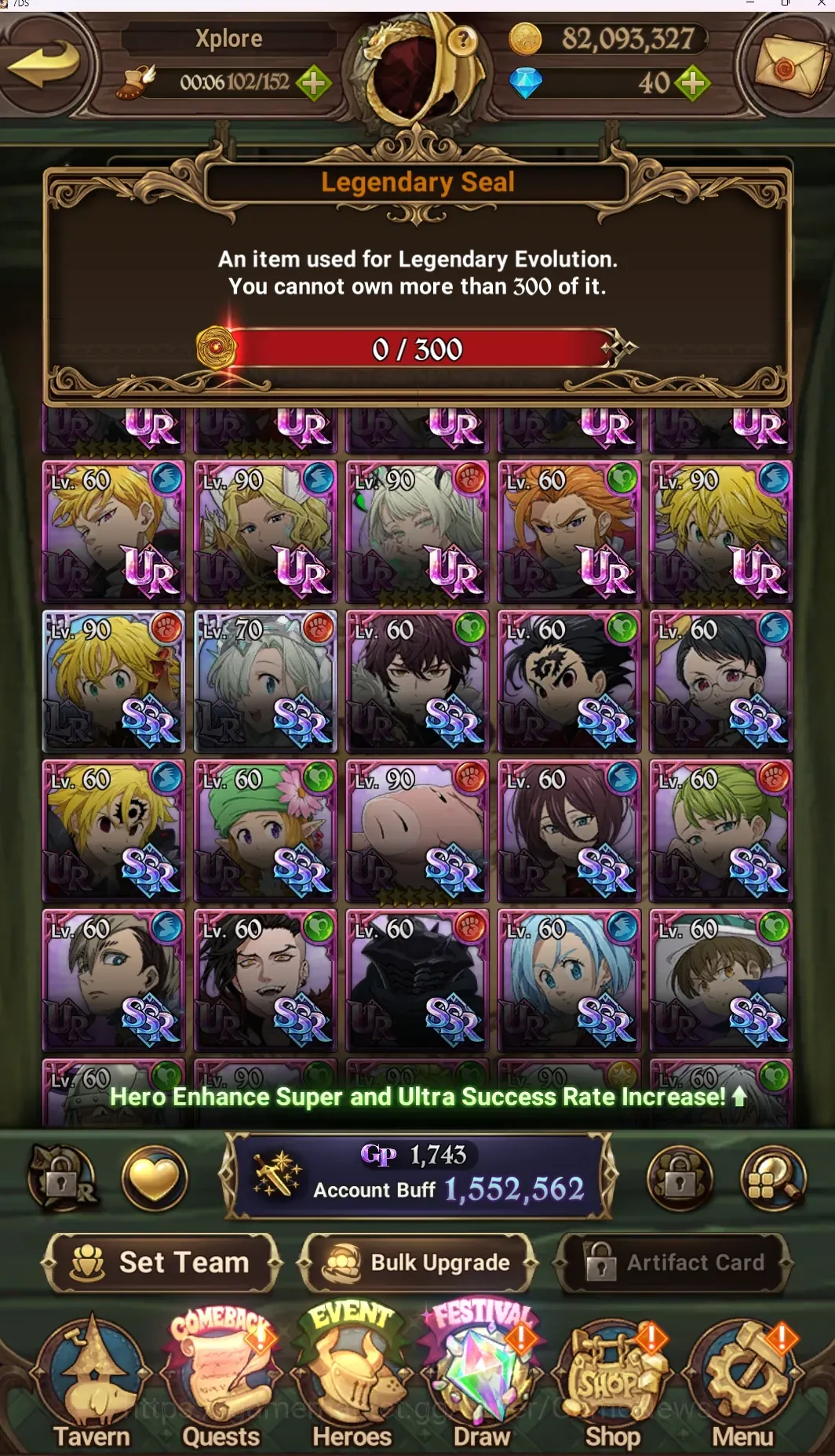 The Seven Deadly Sins: Grand Cross Accounts Endgame GLOBAL|1,5M CC|2 LR, 10 UR|L Meli2/6,Elizabeth,MerEsca2/6,N