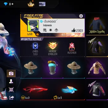 Free Fire Accounts TOPI JERAMI - EMOT MAX EVO GUN - EVO GUN ADA 2 - ANIMASI LOBY ON - VAULT IDAMAN