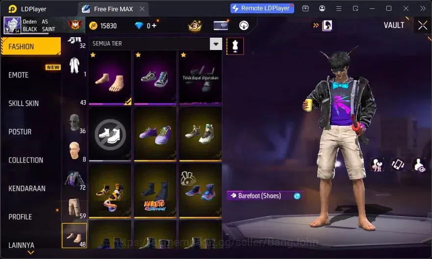 Free Fire Accounts Indonesia | Vault 72 | SG Lumut | Bundle Emoji | K image 10