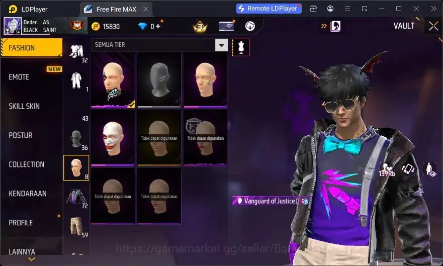 Free Fire Accounts Indonesia | Vault 72 | SG Lumut | Bundle Emoji | K image 13