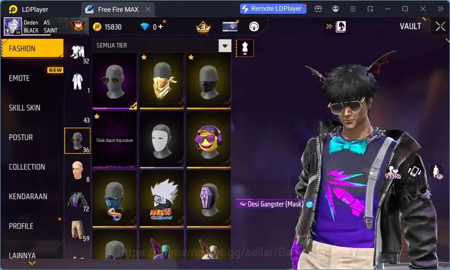 Free Fire Accounts Indonesia | Vault 72 | SG Lumut | Bundle Emoji | K image 14