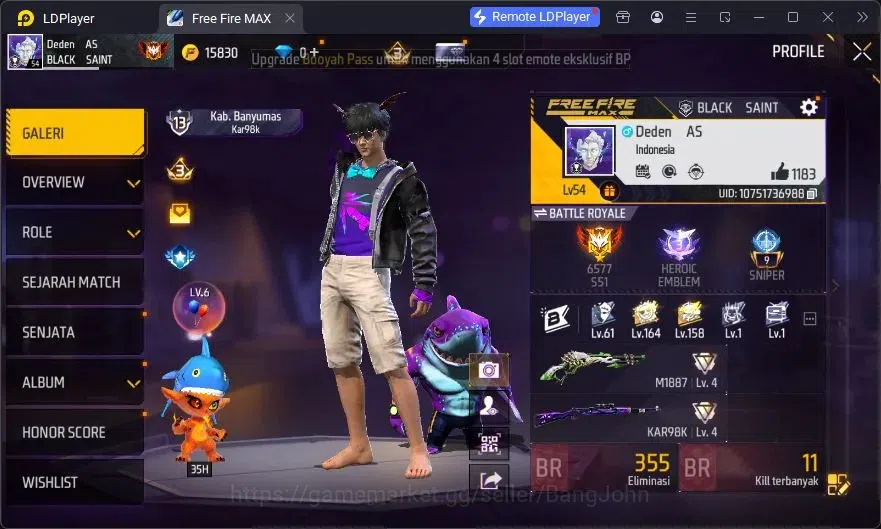 Free Fire Accounts Indonesia | Vault 72 | SG Lumut | Bundle Emoji | K image 2