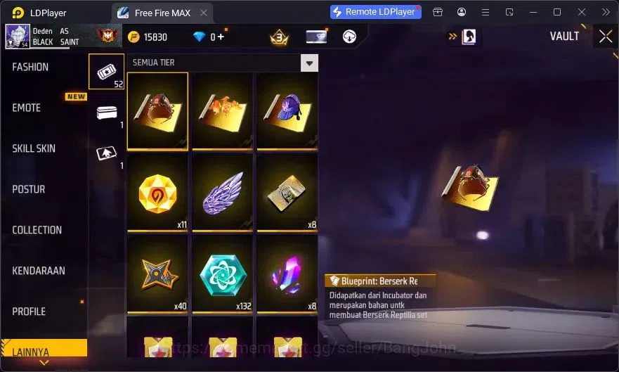 Free Fire Accounts Indonesia | Vault 72 | SG Lumut | Bundle Emoji | K image 5