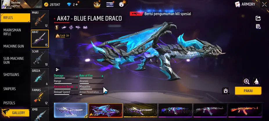 Free Fire Accounts Indonesia|M1887[Gurun Pasin,Repper],AK47 Blue Flam image 11