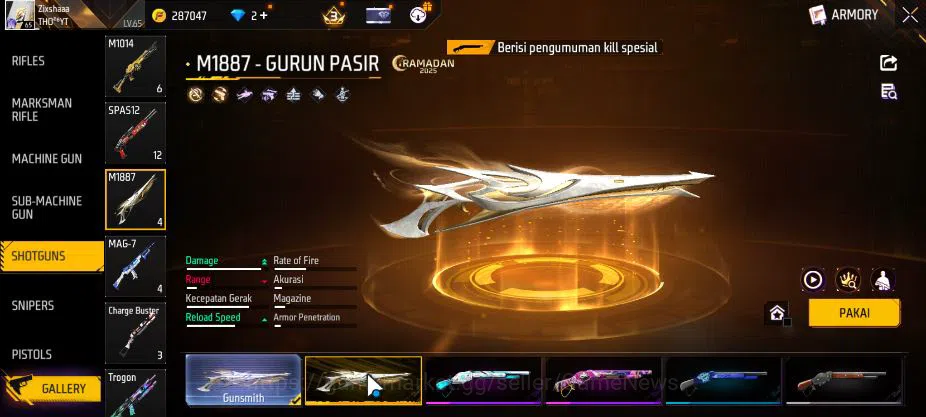 Free Fire Accounts Indonesia|M1887[Gurun Pasin,Repper],AK47 Blue Flam image 13