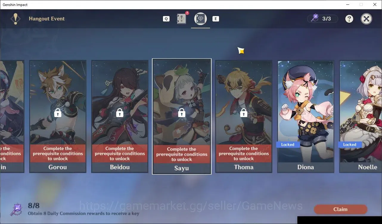 Genshin Impact Accounts Reroll ASIA|AR 45|2 Limited|Nicole,Lyney +2(5*Standard Character) +1(5* Sign Weapon)|Usn Unset|Male 20