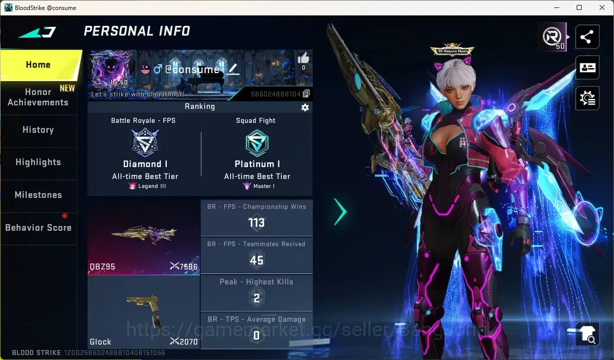 Blood Strike Accounts Collab Skin ASIA|Evo: QBZ95 - Penetrator|2 Eternal Gun:P90-Empyrean&Uzi-StarCheser|4 Collab Gun 1