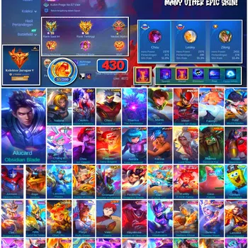 Mobile Legends: Bang Bang Accounts 🔥 #4075 🔥 💎 430 Skins 👑 Mega Collector V ⚔️ Legend Alucard Obsidian Blade ⭐ Collector