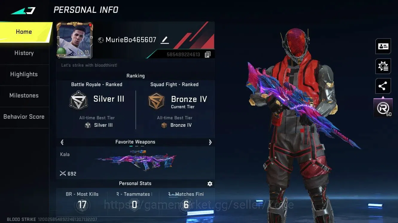 Blood Strike Accounts Others ASIA|1 ETER: Kala - Whisper|1 ULTRA Striker: NOVA - PITCH STRIKE|3 LEGENDARY Guns|1 ULTRA Loot 1