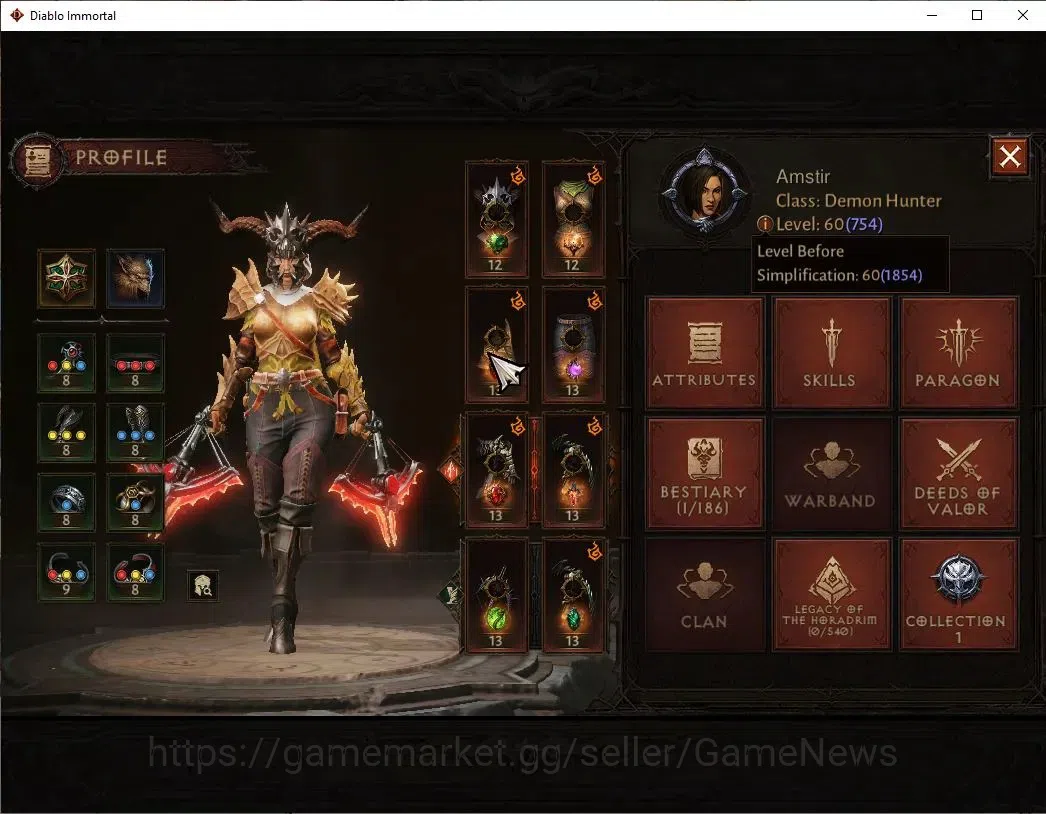 Diablo Immortal Accounts EU - Sescheron|CS ON|Lv60(754)|Demon Hunter|CR 39K image 3
