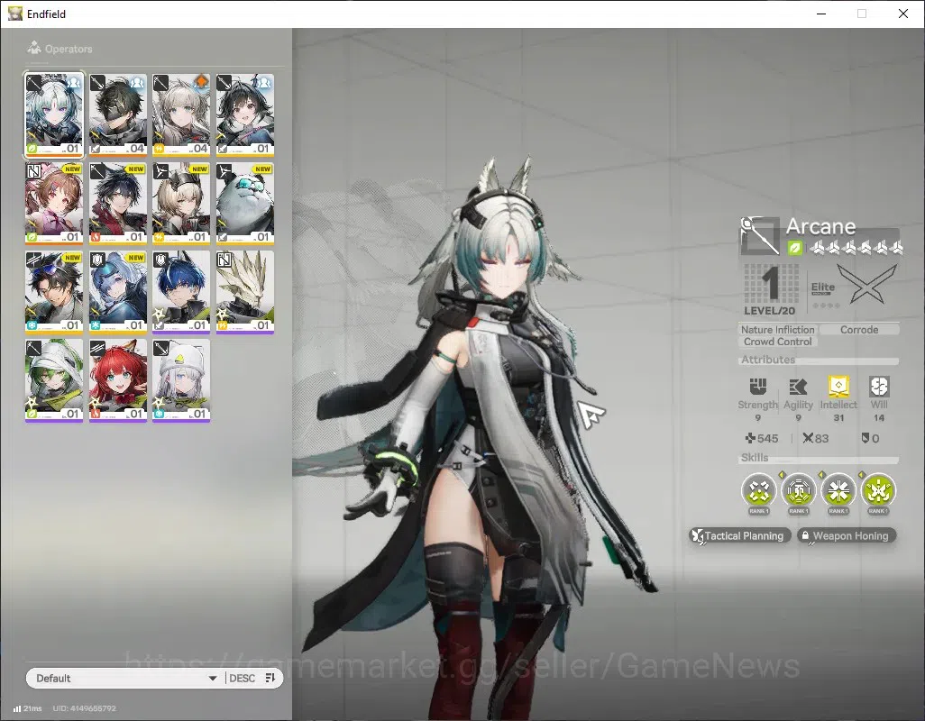 Arknights: Endfield Accounts Asia|Lvl 2|2 SSR 1 Limited + 1(*6 Weap)|(Arcane),Ardelia|Male MC|Log Gryphlink|Check 1