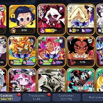 CookieRun: Kingdom Accounts Sv Dark Cacao|146 Cookies|Collab (Mira,Zoey)|Witch (Dark Enchantress)|5 Ancient +5