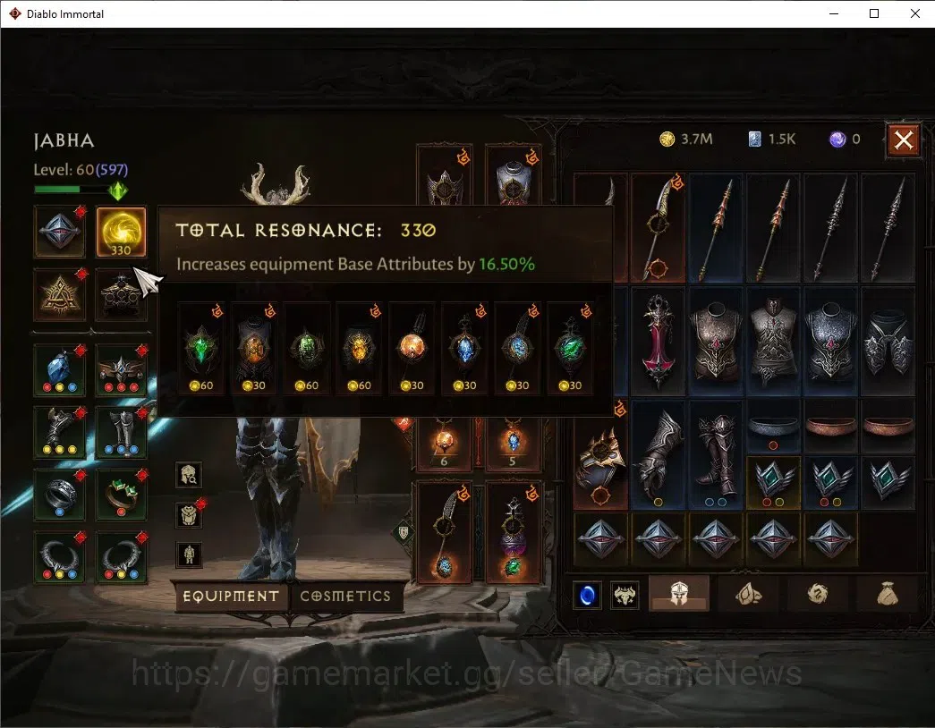 Diablo Immortal Accounts High-End OCE - Azmodan|CS ON|Lv60(597)|Blood knight|35K CR|Reso 330|Paragon Vanquisher|Inferno II|2 4