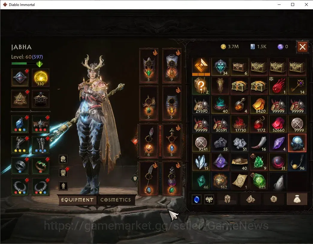 Diablo Immortal Accounts High-End OCE - Azmodan|CS ON|Lv60(597)|Blood knight|35K CR|Reso 330|Paragon Vanquisher|Inferno II|2 8