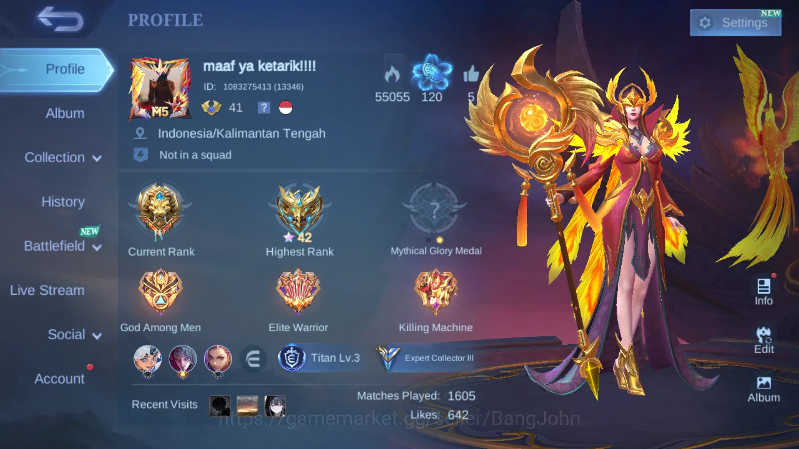 Hero 75 | Skin 139 | Collector Pharsa | Prime Yu Zhong | Luckybox Kimmy | KOF Karina | Blazing Franco | Venom Gusion | Venom Hanabi ML735B Mobile Legends: Bang Bang Others Hero 75 | Skin 139 | Collector Pharsa | Prime Yu Z image 1