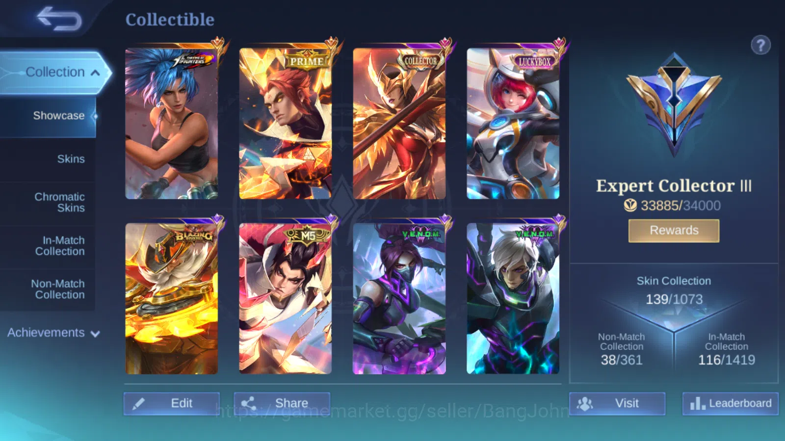 Mobile Legends: Bang Bang Accounts Others Hero 75 | Skin 139 | Collector Pharsa | Prime Yu Zhong | Luckybox Kimmy | KOF 4