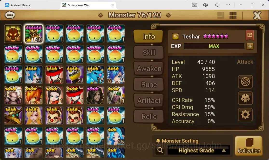 Summoners War: Sky Arena Accounts GLOBAL | NB 5 TESHAR,Starter Gacha 115 12Y+160 11Y image 2