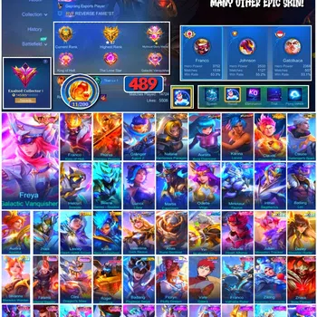 Mobile Legends: Bang Bang Accounts Collector #3922 | 489 Skins | Legend Freya & Franco | Collector Pharsa, Granger & Natalia