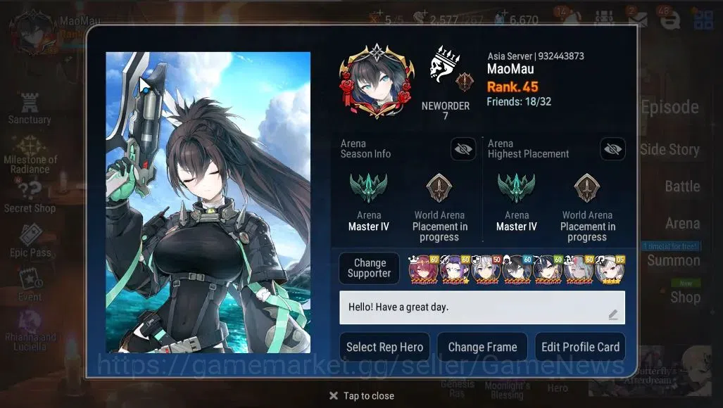 Epic Seven Accounts ASIA Unverif|New Era|4 ML (Notos,NM Luna,LCermia,A image 2