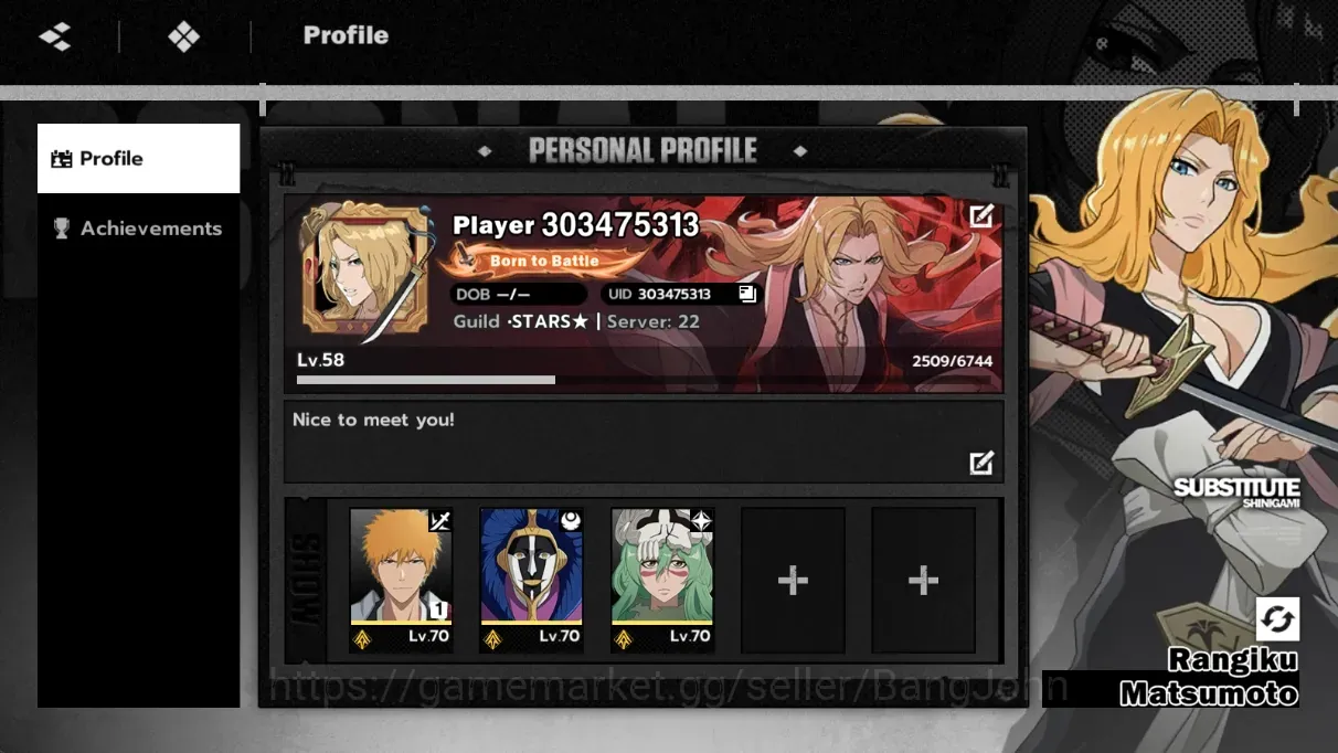 BLEACH: Soul Resonance Accounts Nuverse SEA |Lv.58|7 SSR 3 Sign (IchigoB1,KisukeB1,Nelliel,Mayuri,Yoruichi,Sajin 1