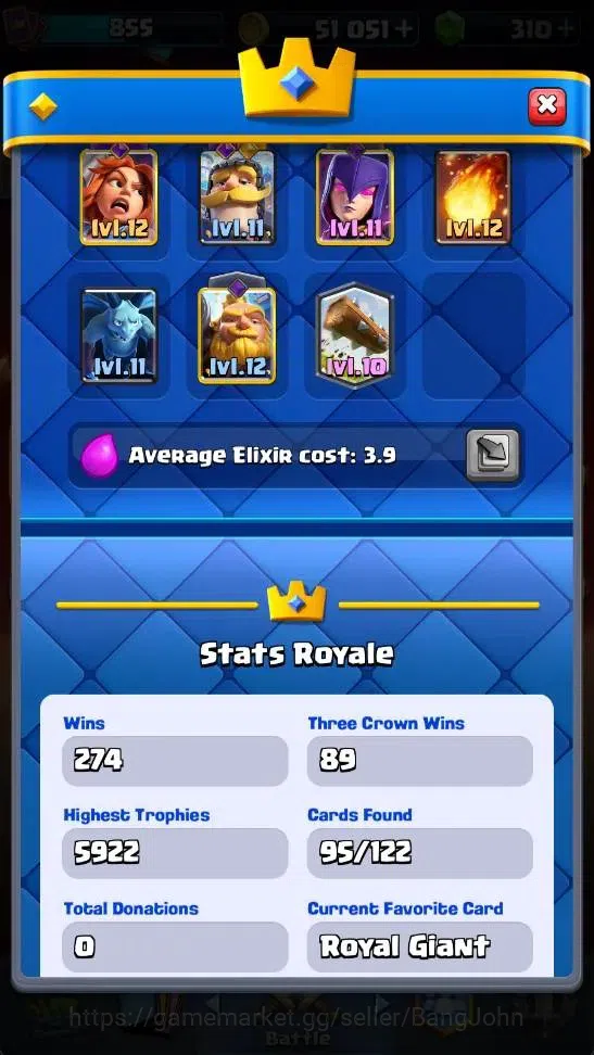 Clash Royale Accounts High-End Global | Trophy 5865 | KTL 12 | EVO 7 | Hero 1 |9 Legendary Card | 51k Gold | 310+ Gems 3