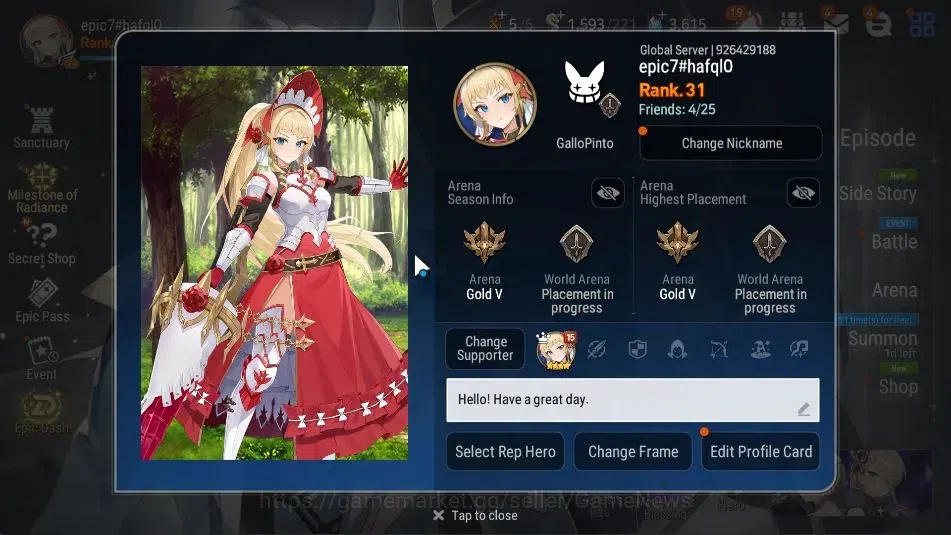 Epic Seven Accounts Starter GLOBAL UnVerif|New Era|4 ML(Rhiana&Luciel,Des Lilibet,Spec Sez,Etc)+Aby 2