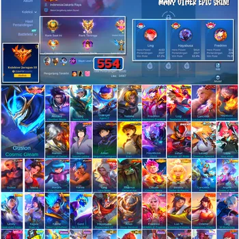 Mobile Legends: Bang Bang Accounts #4658 554 Skins | Alucard Obsidian Blade (LEGEND) | Gusion Cosmic Gleam (LEGEND) | Aurora