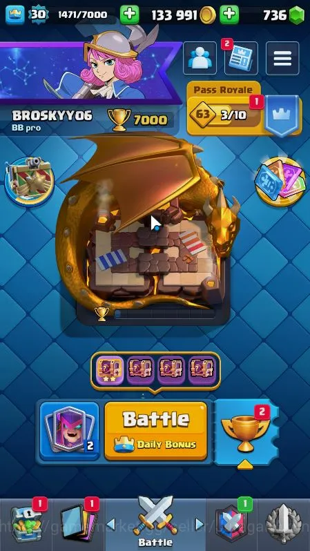 Lvl 30|Trophy 7000|KTL 11|Limited Skin|Card 112|1 Hero,3 EVO,4 Champ,16 Legend,33 Epic,30 Rare,29 Common|Take Email(CR977) Clash Royale Starter Lvl 30|Trophy 7000|KTL 11|Limited Skin|Card 112|1 image 1