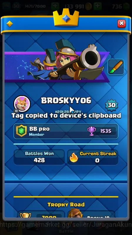 Clash Royale Accounts Starter Lvl 30|Trophy 7000|KTL 11|Limited Skin|Card 112|1 Hero,3 EVO,4 Champ,16 Legend,33 Epic,30 3