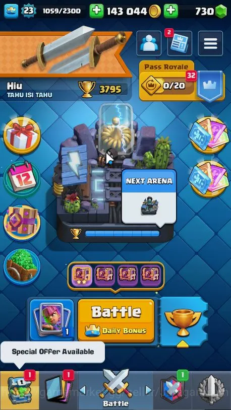 Lvl 23|Trophy 3795|KTL 9|Limited Skin|Card 58|1 EVO,2 Legend,14 Epic,19 Rare,20 Common|TakeEmail(CR1051) Clash Royale Midgame Lvl 23|Trophy 3795|KTL 9|Limited Skin|Card 58|1 EV image 1