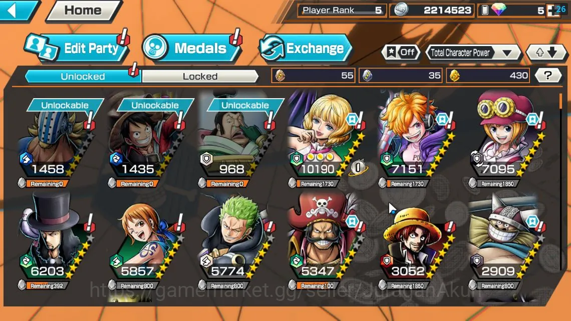 One Piece Bounty Rush Accounts Starter Global|2 META EX|King Pirates Gol D Roger,St JayGarcia Saturn|Rank 5|Log Bandai|Check 3