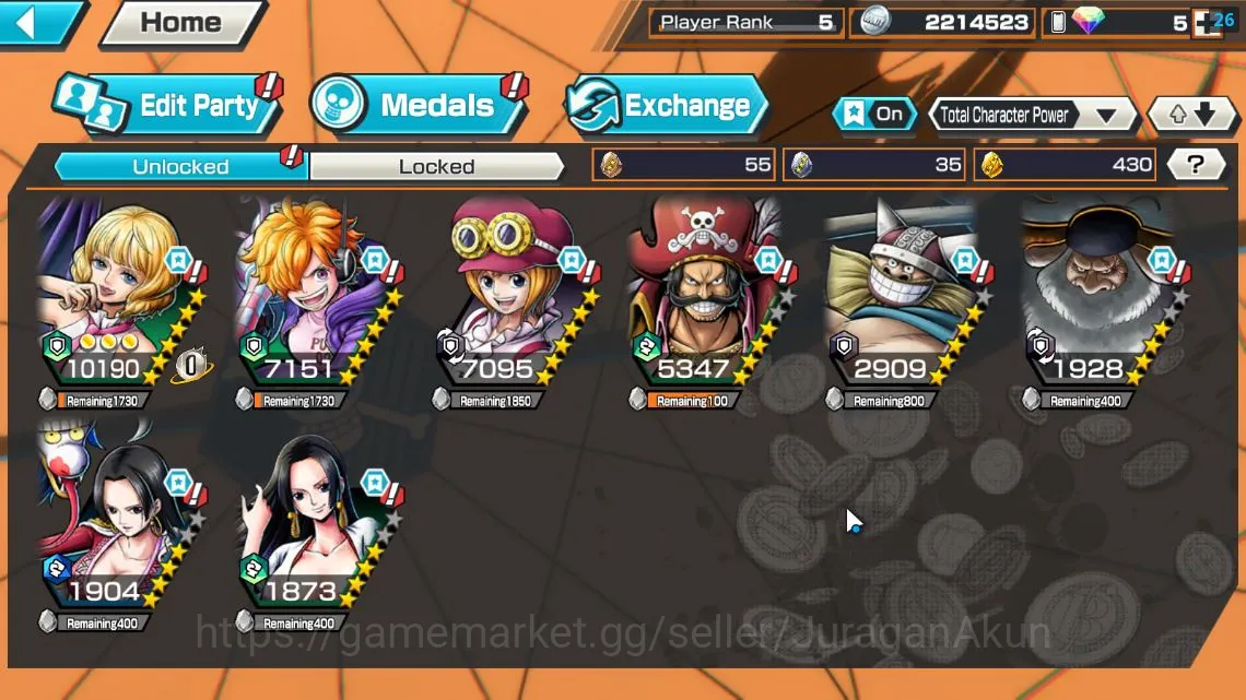 One Piece Bounty Rush Accounts Starter Global|2 META EX|King Pirates Gol D Roger,St JayGarcia Saturn|Rank 5|Log Bandai|Check 4