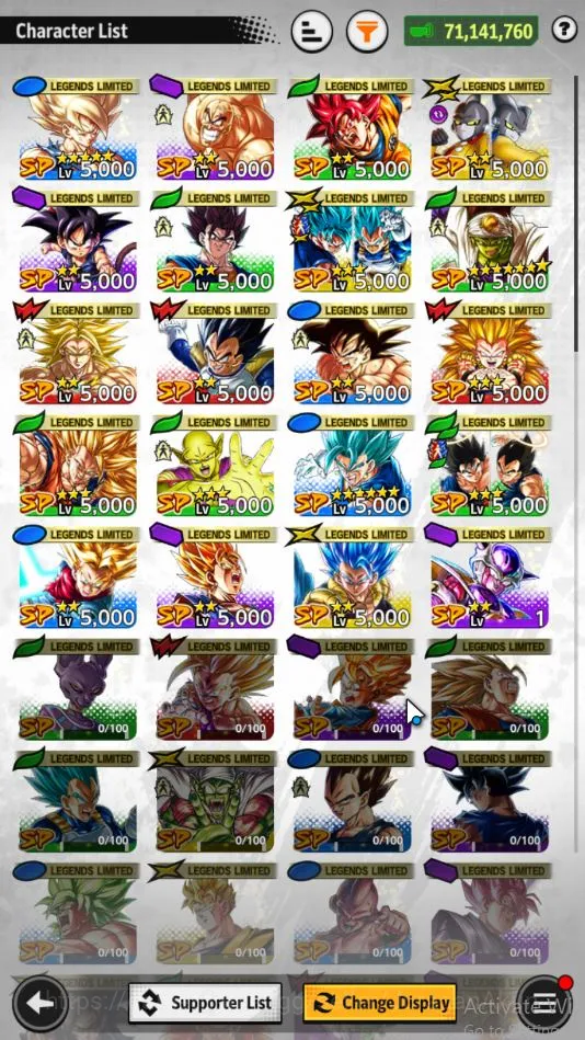 Dragon Ball Legends Accounts Starter 71M Total Power|LV160|4 UL+ 20 LL|Super Saiyan God SS Vegito,Omega Shenron,Vegeta,Super 4