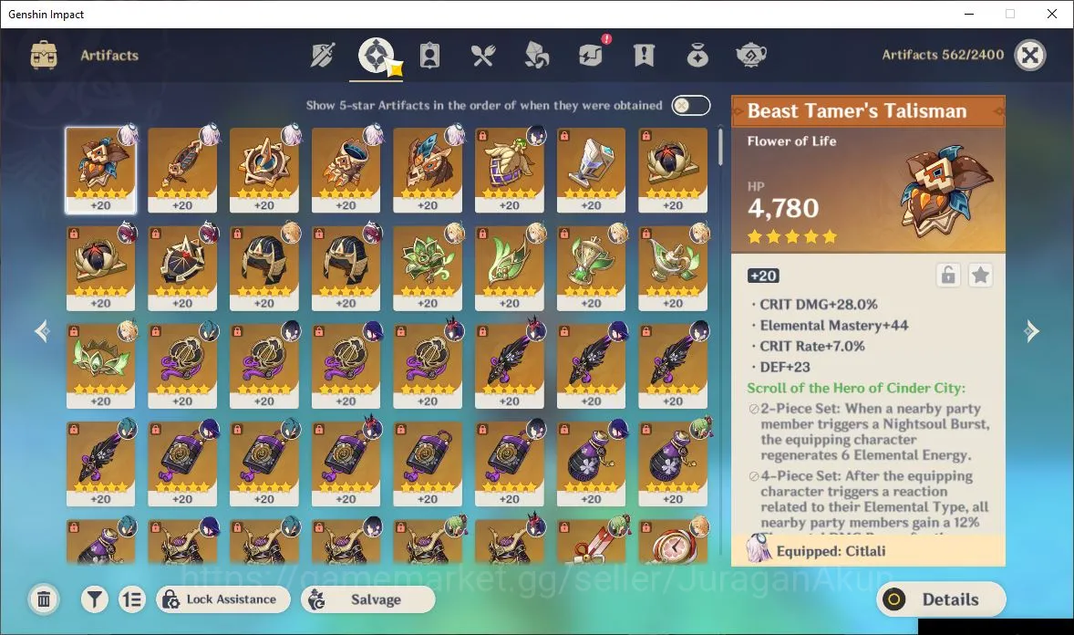 Genshin Impact Accounts End Game ASIA|AR 57|7 Limited+4 [5 Star's Weapon]|(Raiden C2,Citlali)+Sign [Yelan,Kazuha,Skirk 4