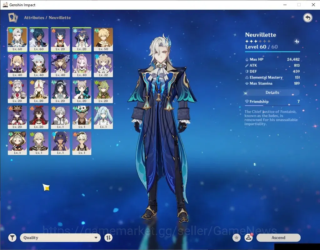 Genshin Impact Accounts Asia|AR43|1Limited+1(*5WP)| Neuvillete |1Skin|McMa image 3