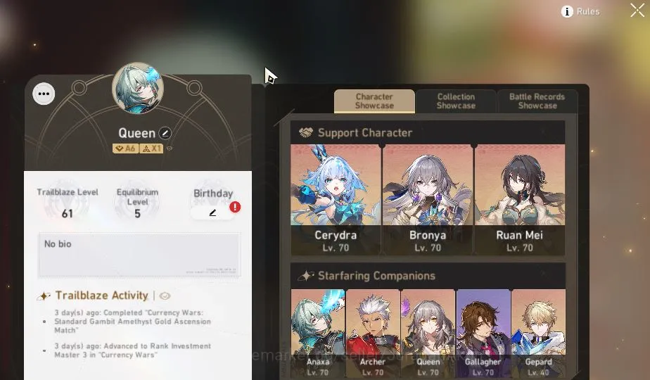 Honkai Star Rail Accounts Mid Game ASIA|TL 61| 6 Limited|Cerydra+Sign,The Herta,Anaxa,Dante,Ruan Mei,Archer|8,4K SJ|MC 2
