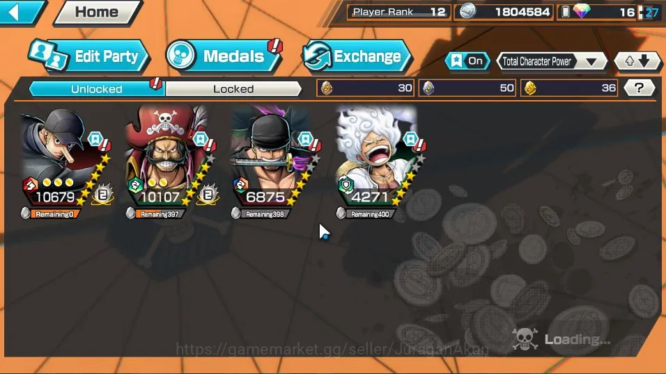 One Piece Bounty Rush Accounts Starter Global| 3 META EX | KOP Gol D Roger, Onigashima R Zoro, GFive MD luffy |Rank 12|Log 4