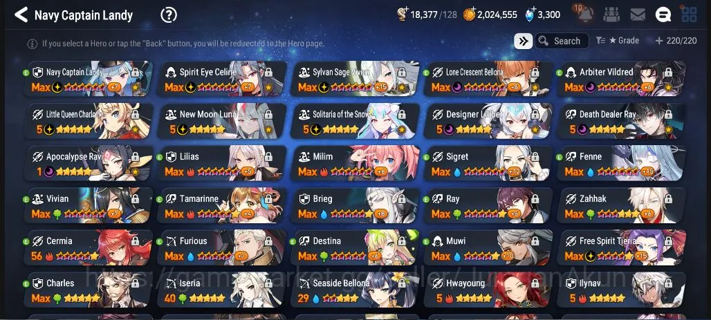 Epic Seven Accounts Mid-Tier Asia Unverif|12ML(NW Luna,Ilynav,Ray,Vivian,LC Bellona)|Many Resource+220 Hero|WB Auto|PoH 5