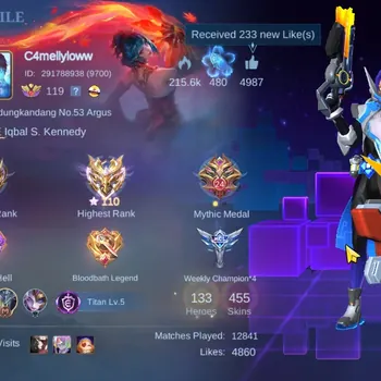 Mobile Legends: Bang Bang Accounts Collector Hero 133|Skin 455|HighImmo 110|Legend Franco,Colector Argus and Granger,Chou