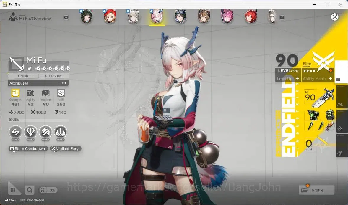 Arknights: Endfield Accounts ASIA | Lv 60|7 Limit+5 Sign (Z.Fangyi,Rossi,Yvonne,Tangtang,Laevatain)+Sign,Gilberta,Mi Fu|9510 7