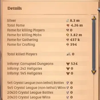 Albion Online Accounts High-End ASIA | 4,26M Total Fame - 8,3M Silver - 2M Bank Value |T8 Ore Miner Gather Equipment - T7