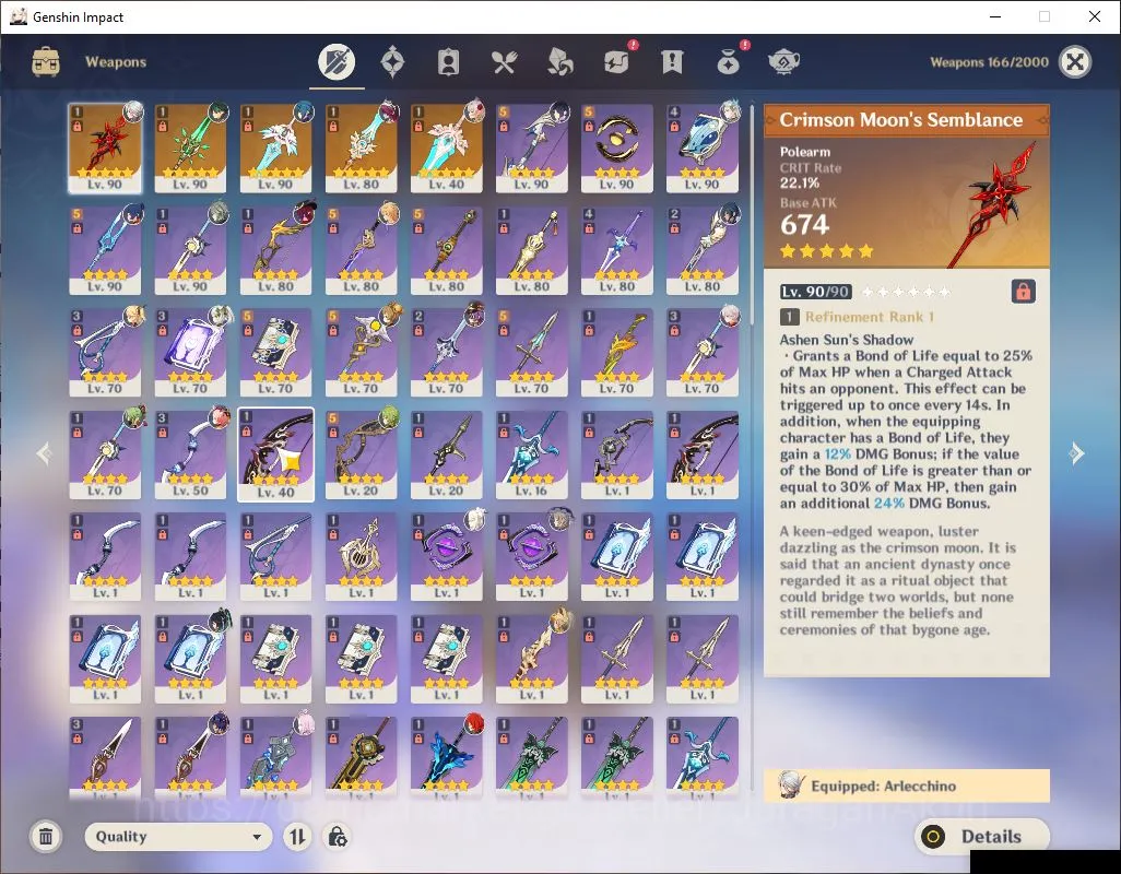 Genshin Impact Accounts End Game ASIA|AR 59|12 Limited+ 5 [5* Weapon]|[(Arlecchino C2,Xiao C1)+Sign,Nahida 5